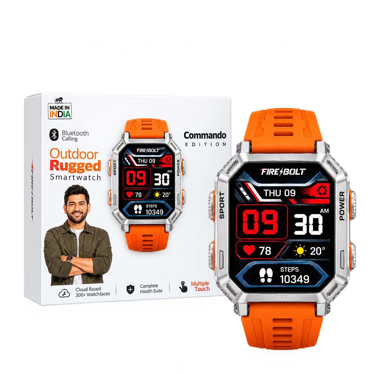Fire-Boltt Commando AMOLED Smartwatch – Orange