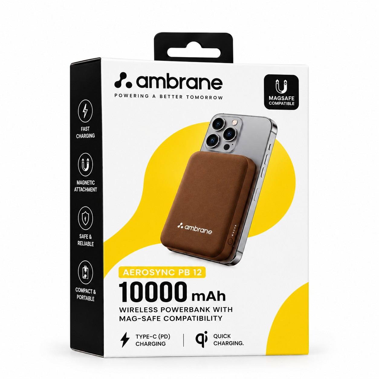 Ambrane AeroSync PB12 10000mAh MagSafe Power Bank – Dark Brown
