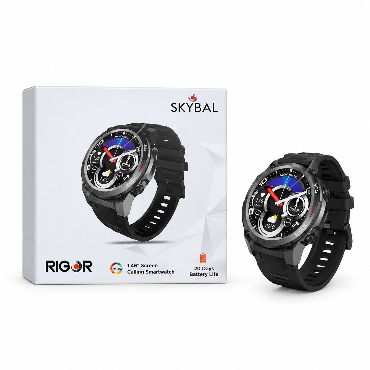 Skyball Rigor 1.46-Inch Super AMOLED Smartwatch – Black
