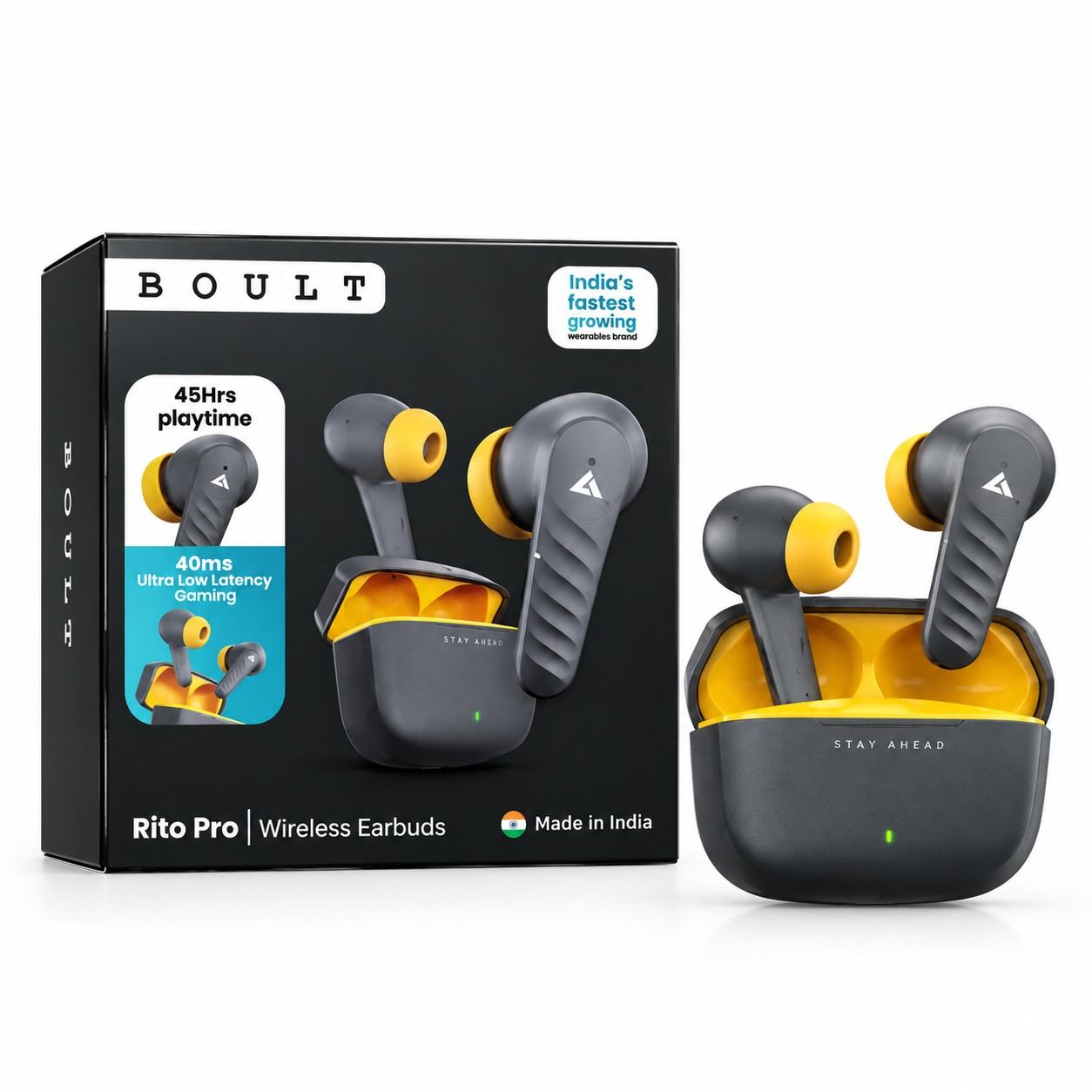 Boult Rito Pro TWS Earbuds – Dark Grey & Yellow