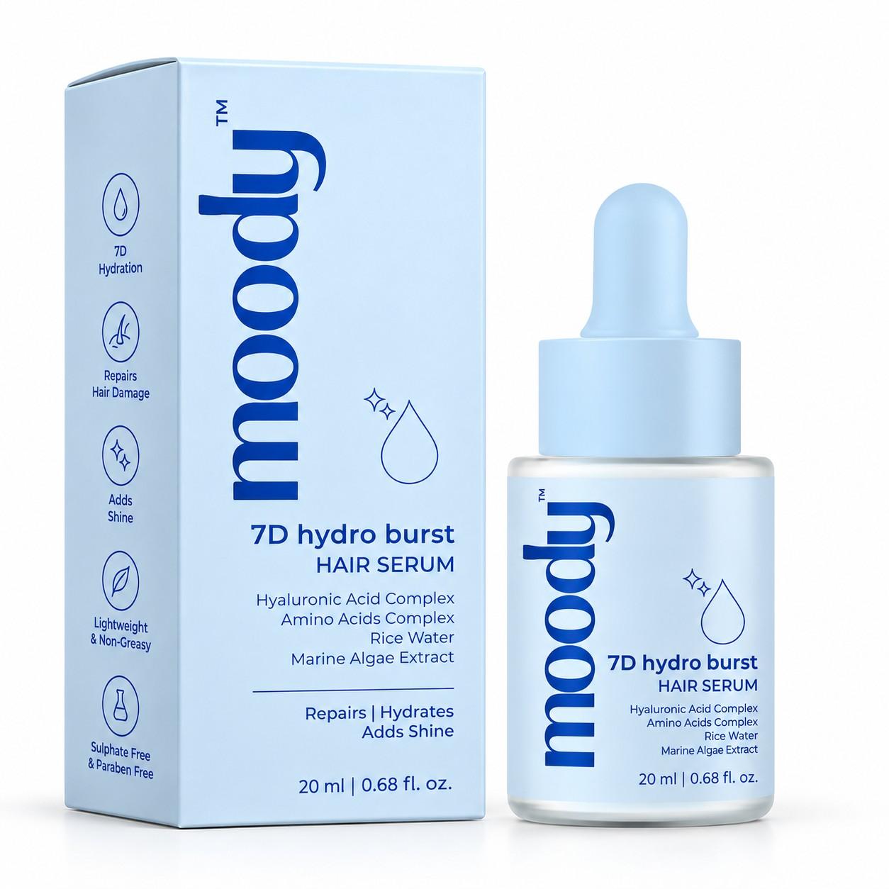 Moody 7D Hydroburst Hair Serum 20 ml with Keratin, Hyaluronic & Algae Oil