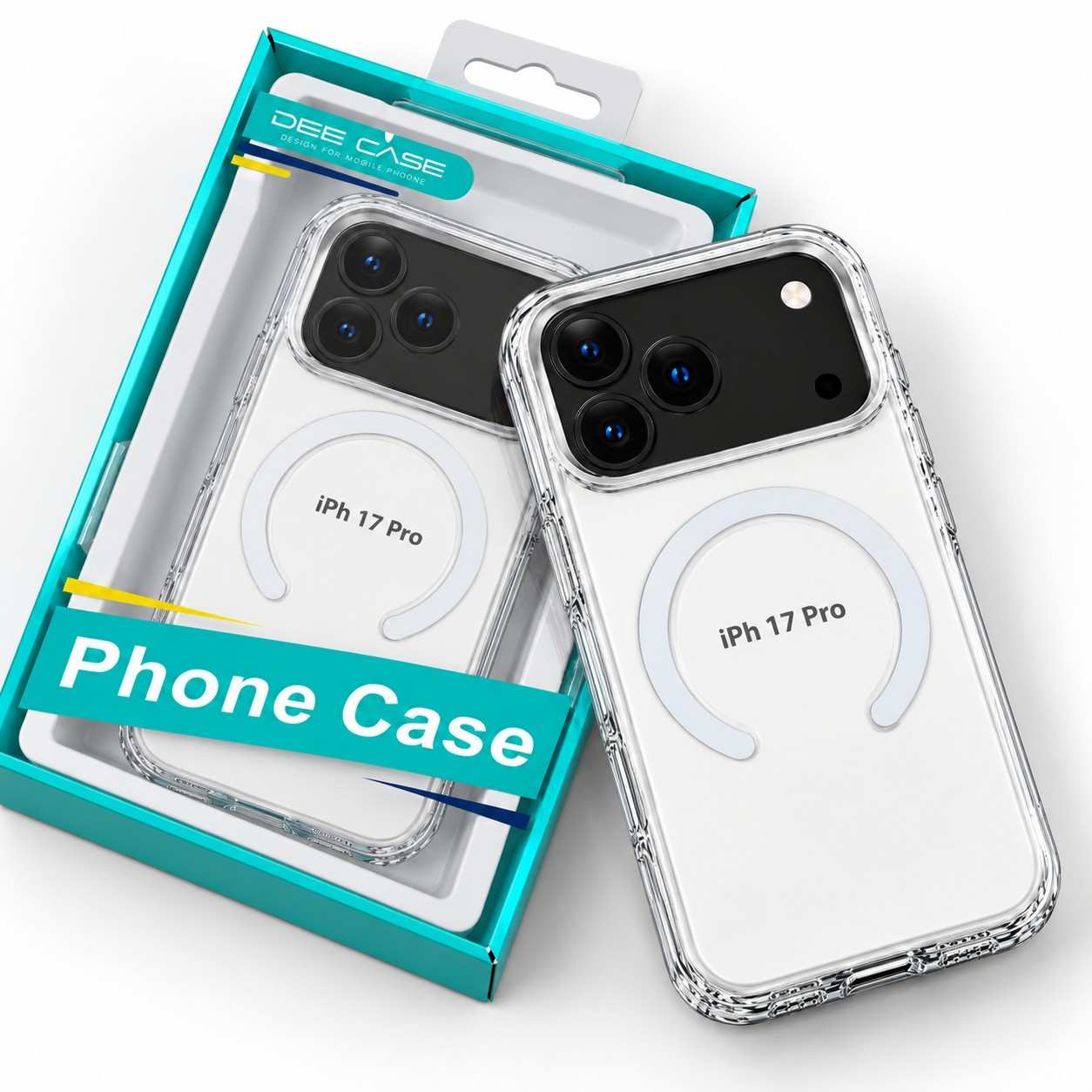 iPhone 17 Pro Clear Phone Case with Built-In Magnetic Ring